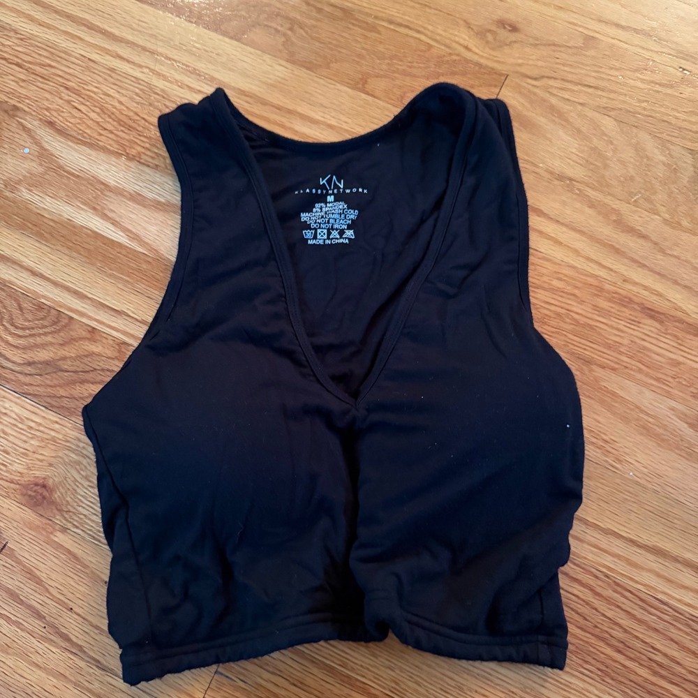 Klassy Network Brami Crop Top Size Medium Black Modal Spandex V-Neck Sleeveless